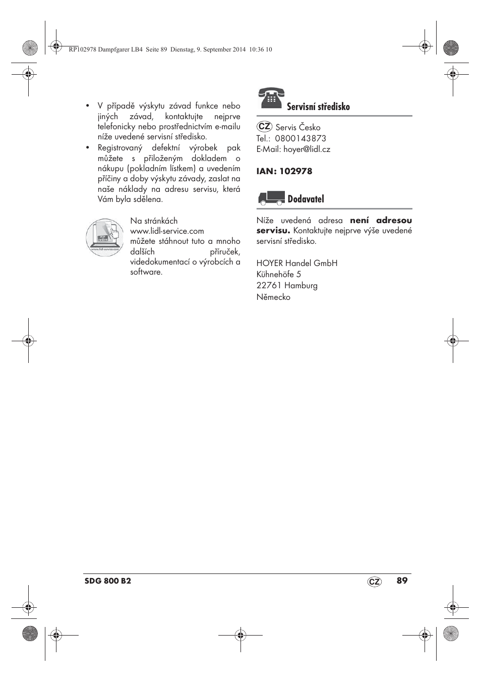 Servisní středisko, Dodavatel | Silvercrest SDG 800 B2 User Manual | Page 91 / 130