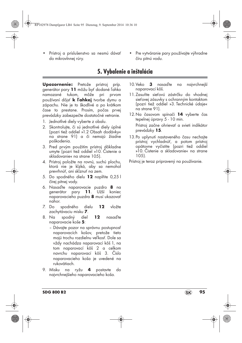 Vybalenie a inštalácia | Silvercrest SDG 800 B2 User Manual | Page 97 / 130