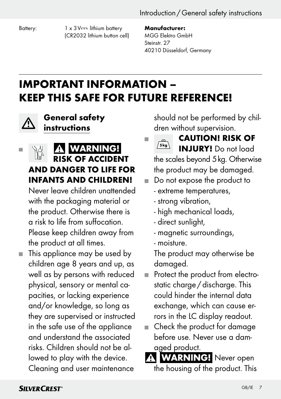 Silvercrest SKWD B1 User Manual | Page 7 / 61