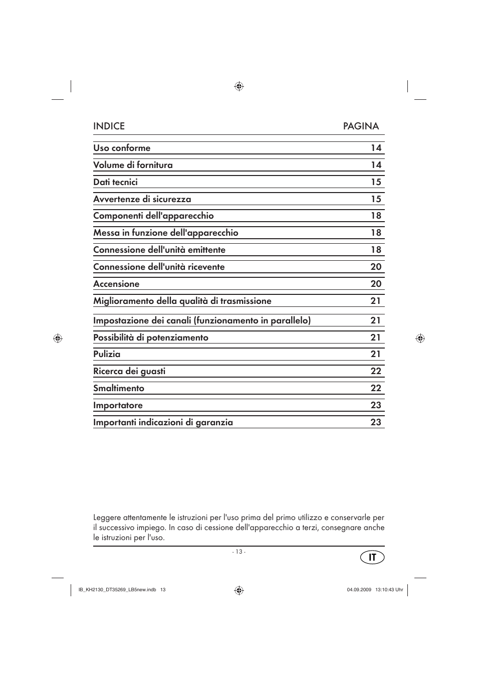 Indice pagina | Silvercrest KH 2130 User Manual | Page 15 / 61