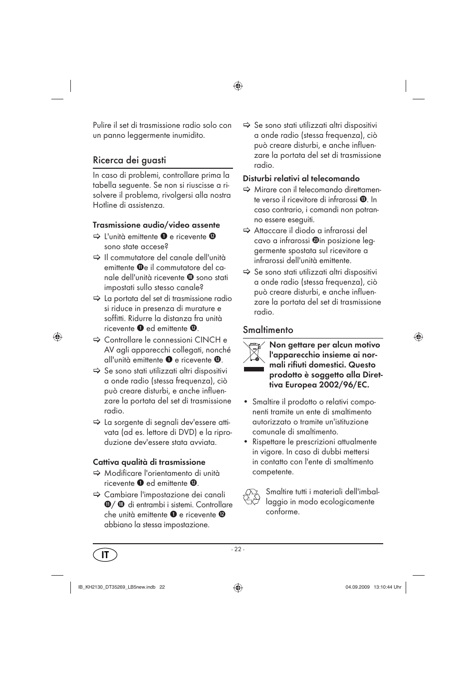 Ricerca dei guasti, Smaltimento | Silvercrest KH 2130 User Manual | Page 24 / 61