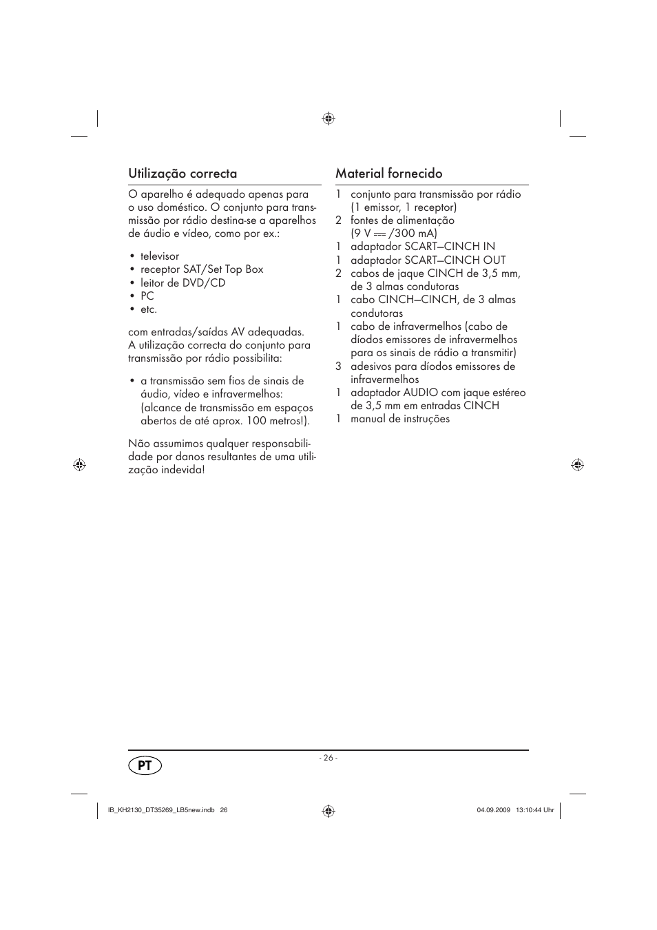 Utilização correcta, Material fornecido | Silvercrest KH 2130 User Manual | Page 28 / 61