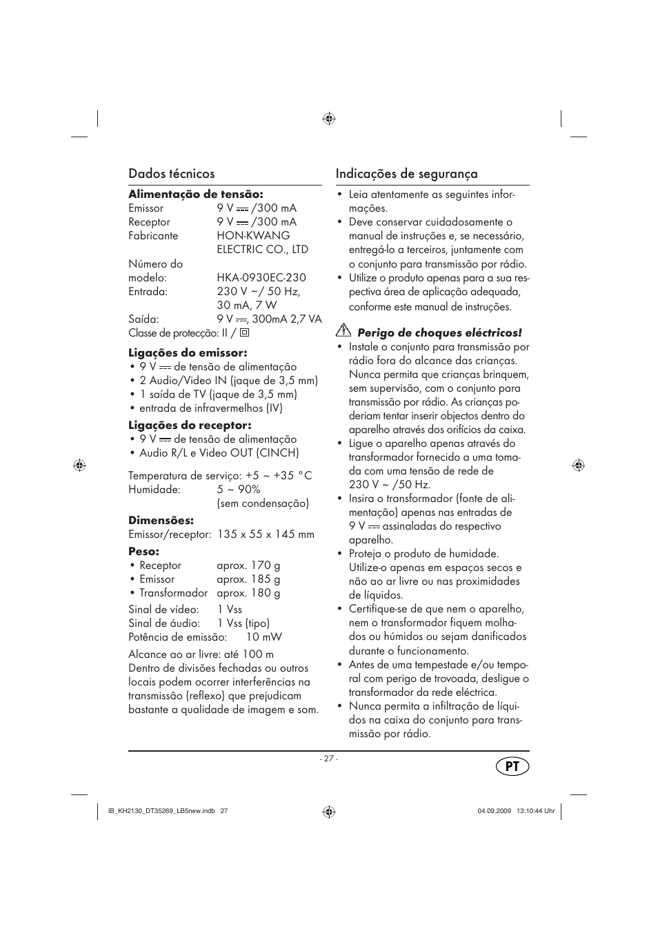 Dados técnicos, Indicações de segurança | Silvercrest KH 2130 User Manual | Page 29 / 61