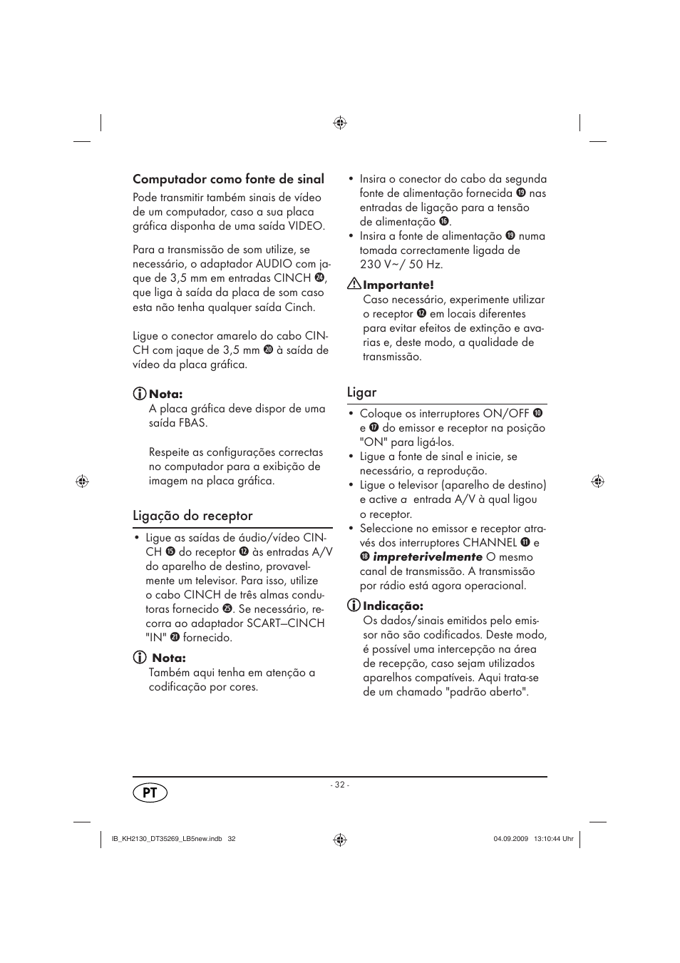 Ligação do receptor, Ligar | Silvercrest KH 2130 User Manual | Page 34 / 61