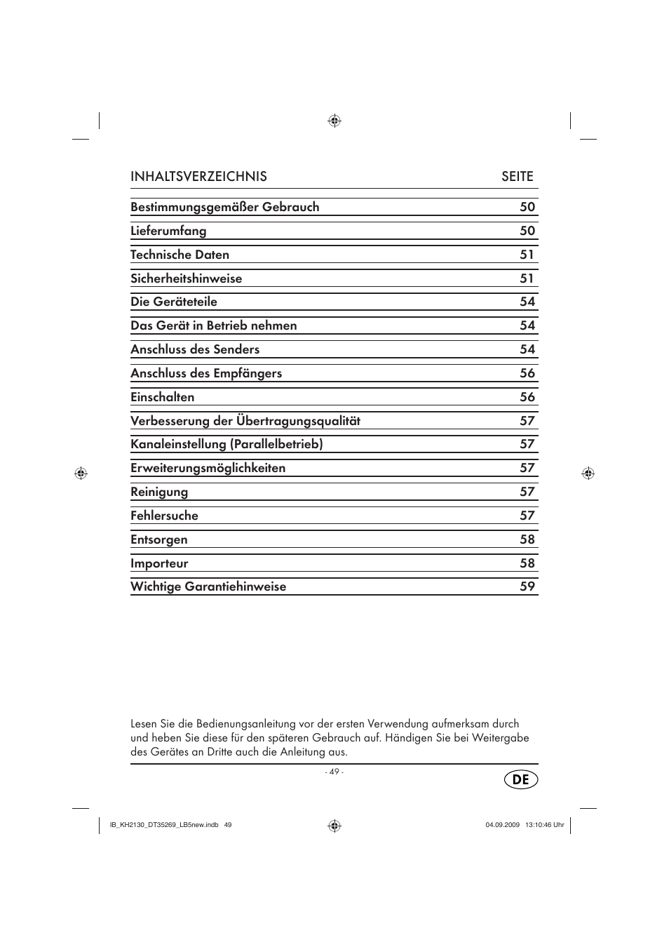 Inhaltsverzeichnis seite | Silvercrest KH 2130 User Manual | Page 51 / 61
