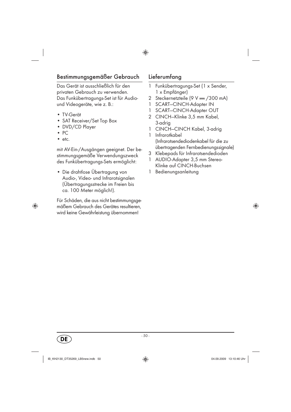 Bestimmungsgemäßer gebrauch, Lieferumfang | Silvercrest KH 2130 User Manual | Page 52 / 61