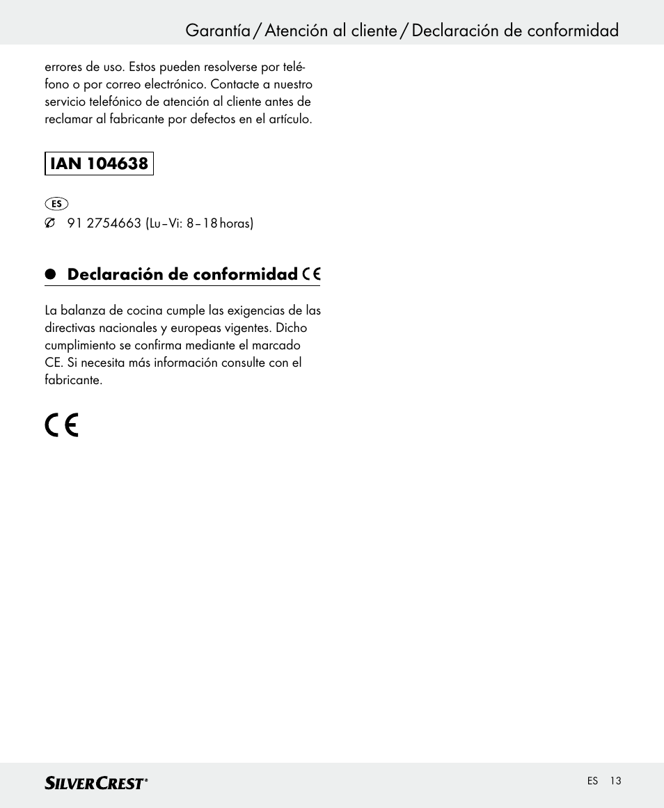 Declaración de conformidad | Silvercrest SKWD B1 User Manual | Page 13 / 52