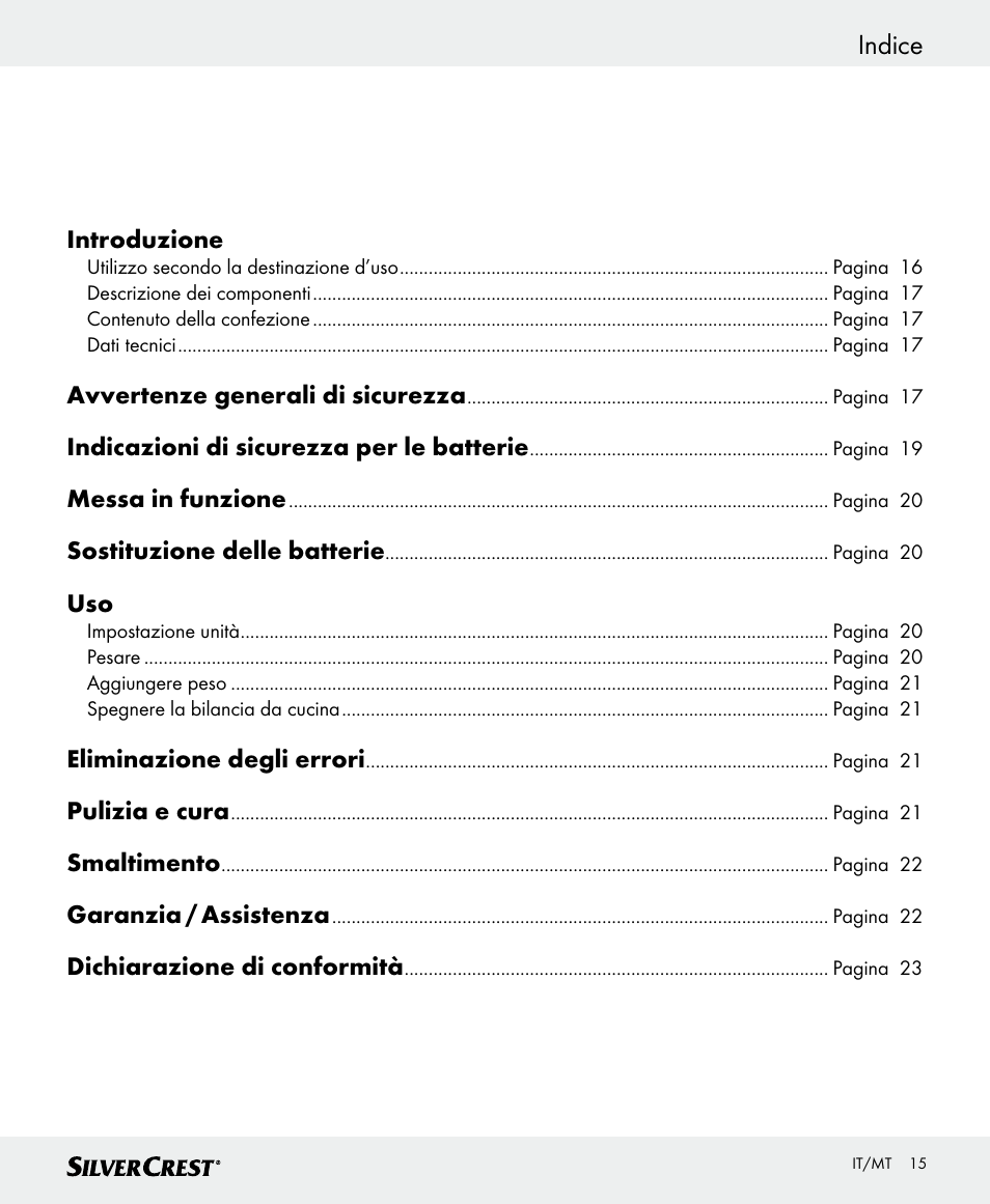 Indice | Silvercrest SKWD B1 User Manual | Page 15 / 52