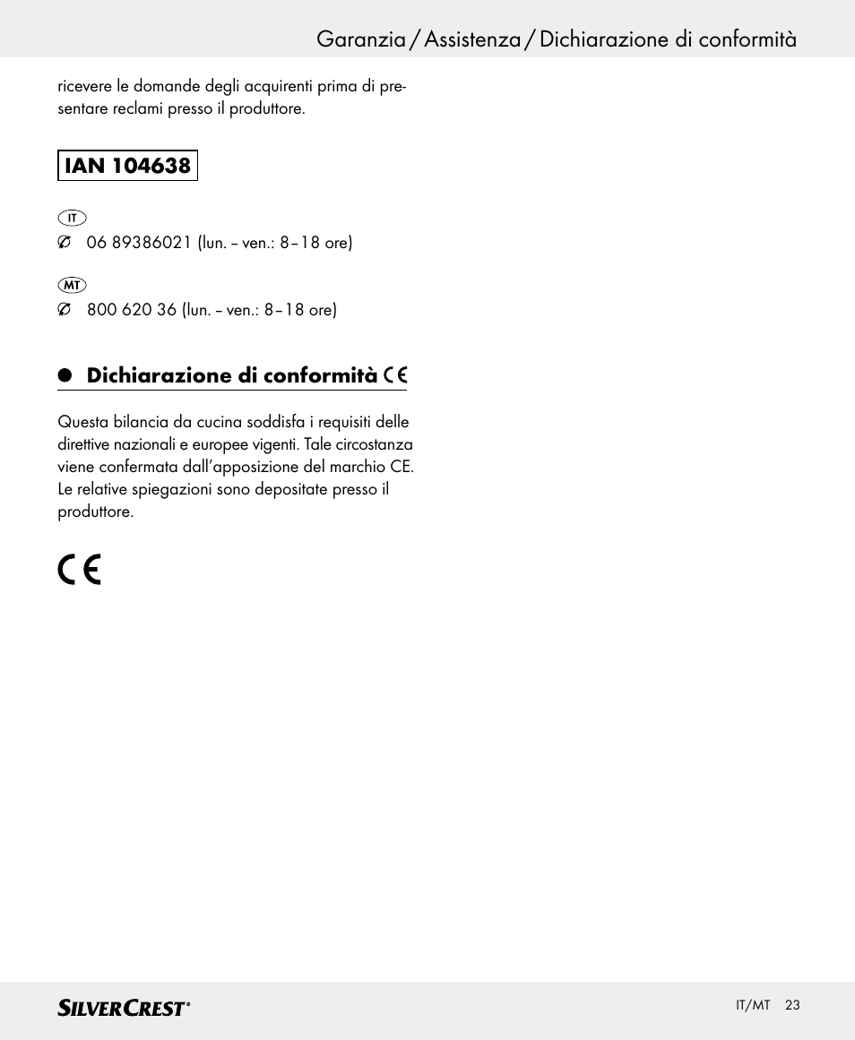 Dichiarazione di conformità | Silvercrest SKWD B1 User Manual | Page 23 / 52