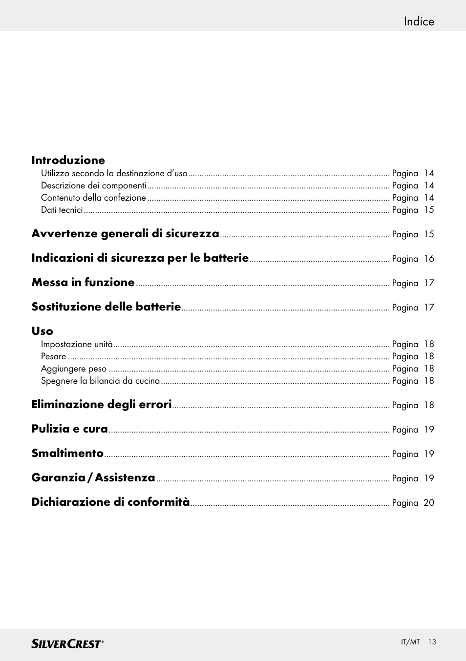 Indice | Silvercrest SKWD B1 User Manual | Page 13 / 45
