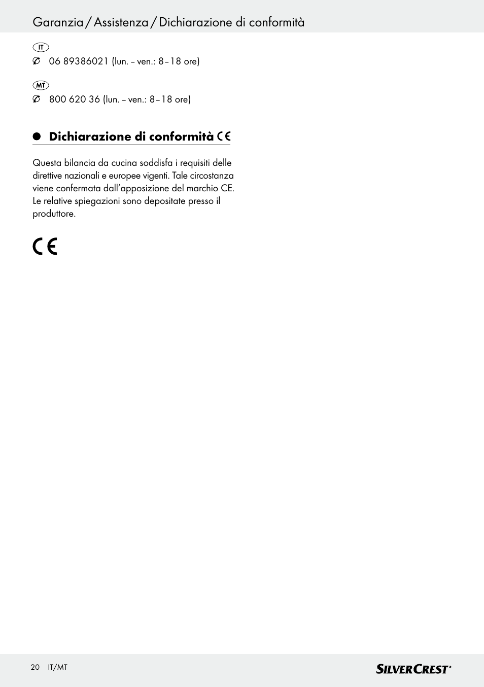 Dichiarazione di conformità | Silvercrest SKWD B1 User Manual | Page 20 / 45