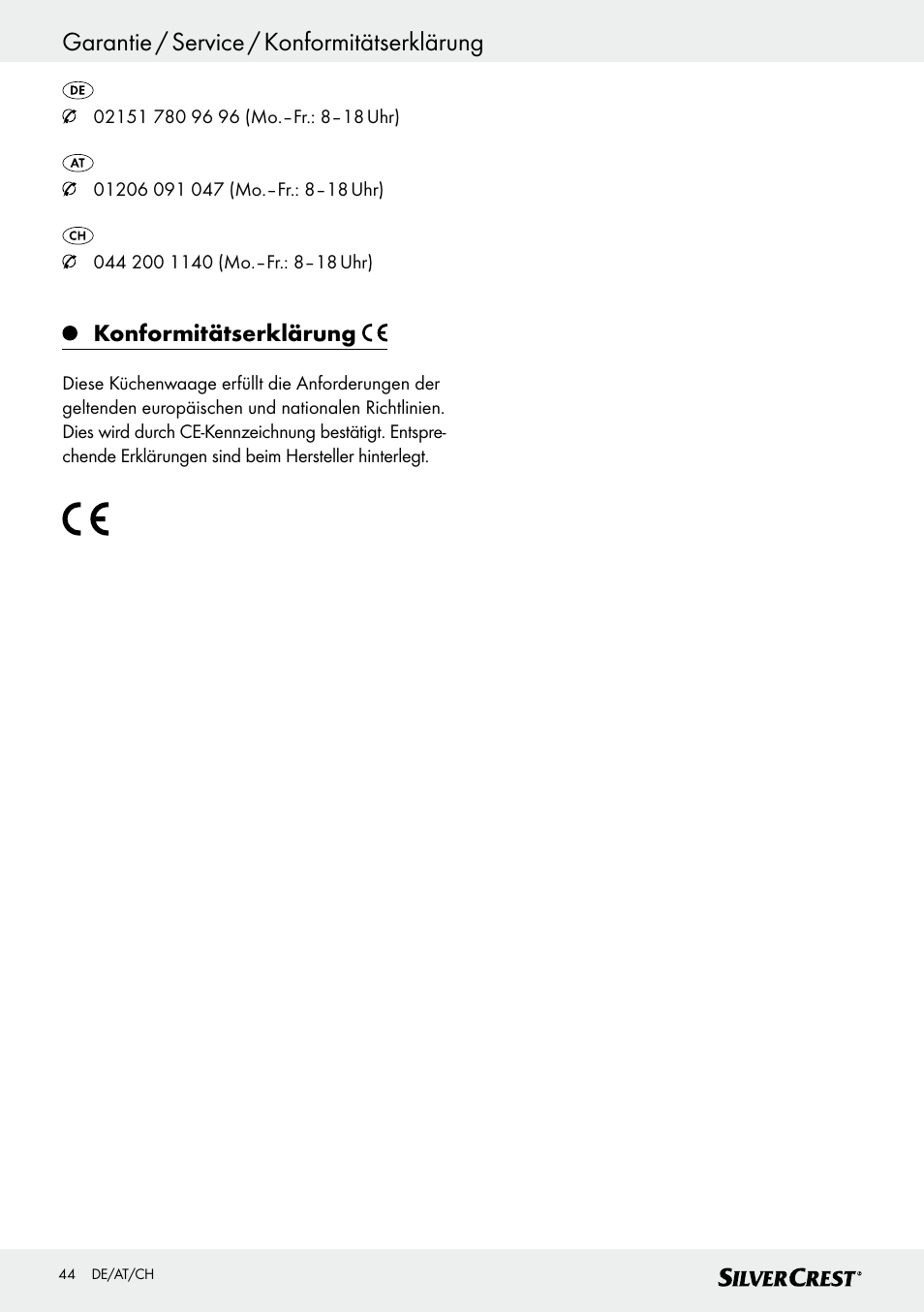 Garantie / service / konformitätserklärung, Konformitätserklärung | Silvercrest SKWD B1 User Manual | Page 44 / 45