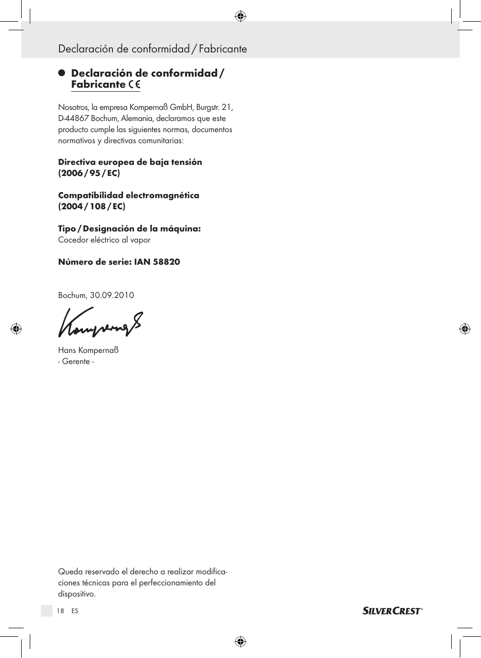 Declaración de conformidad / fabricante | Silvercrest SDG 800 A1 User Manual | Page 16 / 72