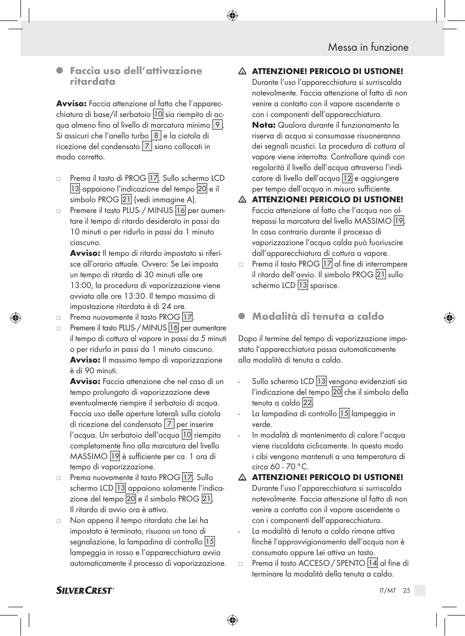 Messa in funzione, Faccia uso dell’attivazione ritardata, Modalità di tenuta a caldo | Silvercrest SDG 800 A1 User Manual | Page 23 / 72