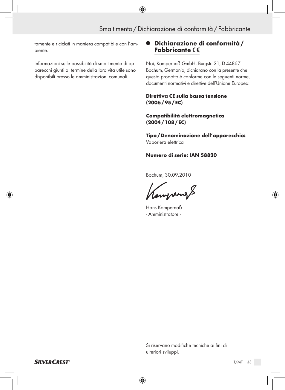 Dichiarazione di conformità / fabbricante | Silvercrest SDG 800 A1 User Manual | Page 31 / 72