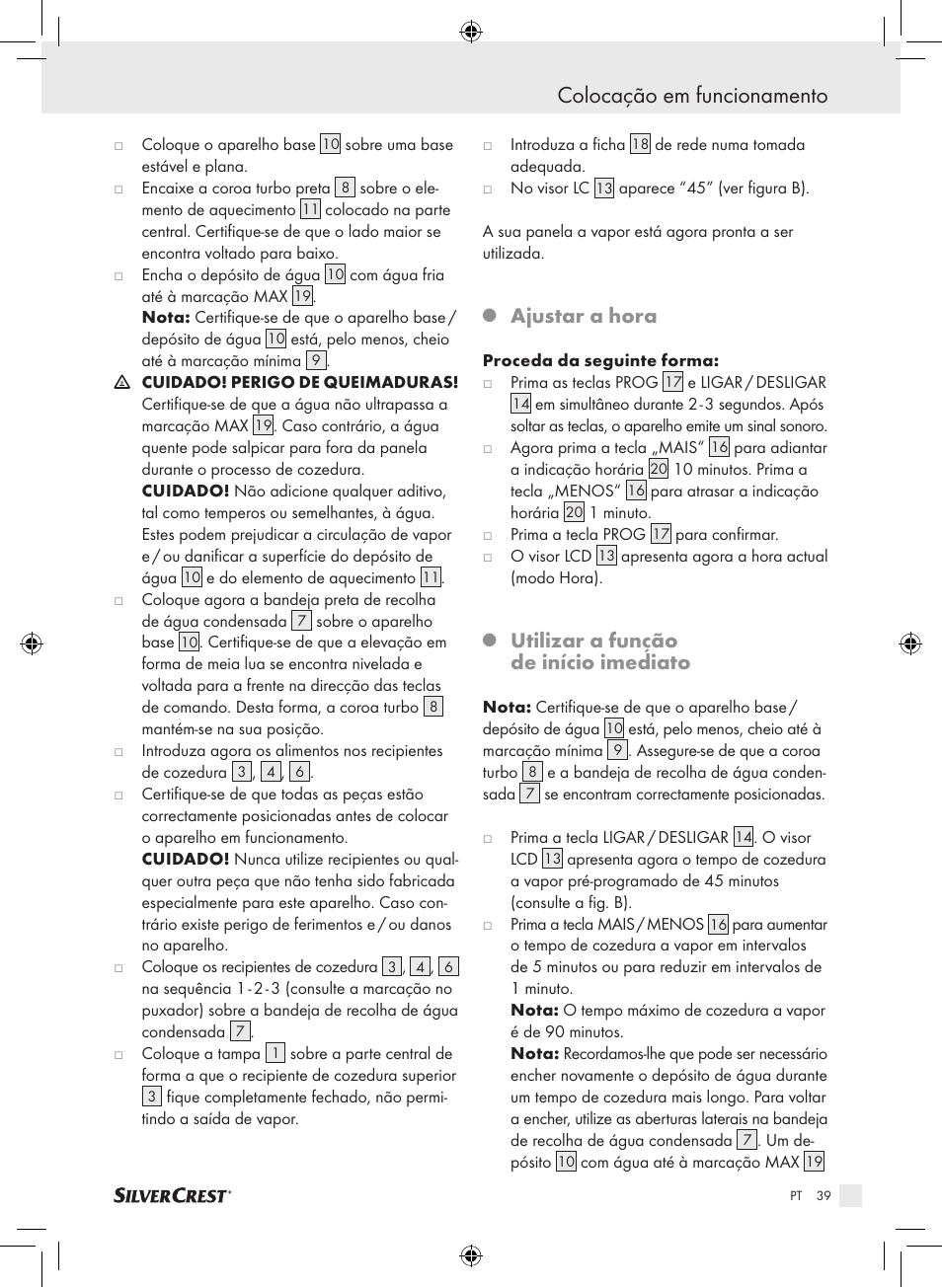 Colocação em funcionamento, Ajustar a hora, Utilizar a função de início imediato | Silvercrest SDG 800 A1 User Manual | Page 37 / 72