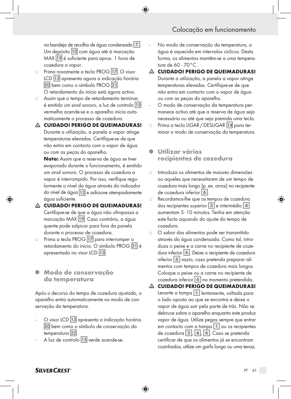 Colocação em funcionamento, Modo de conservação da temperatura, Utilizar vários recipientes de cozedura | Silvercrest SDG 800 A1 User Manual | Page 39 / 72