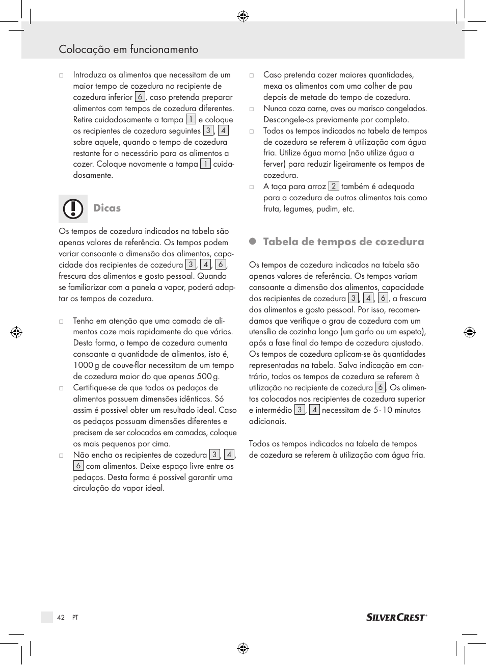 Colocação em funcionamento, Dicas, Tabela de tempos de cozedura | Silvercrest SDG 800 A1 User Manual | Page 40 / 72