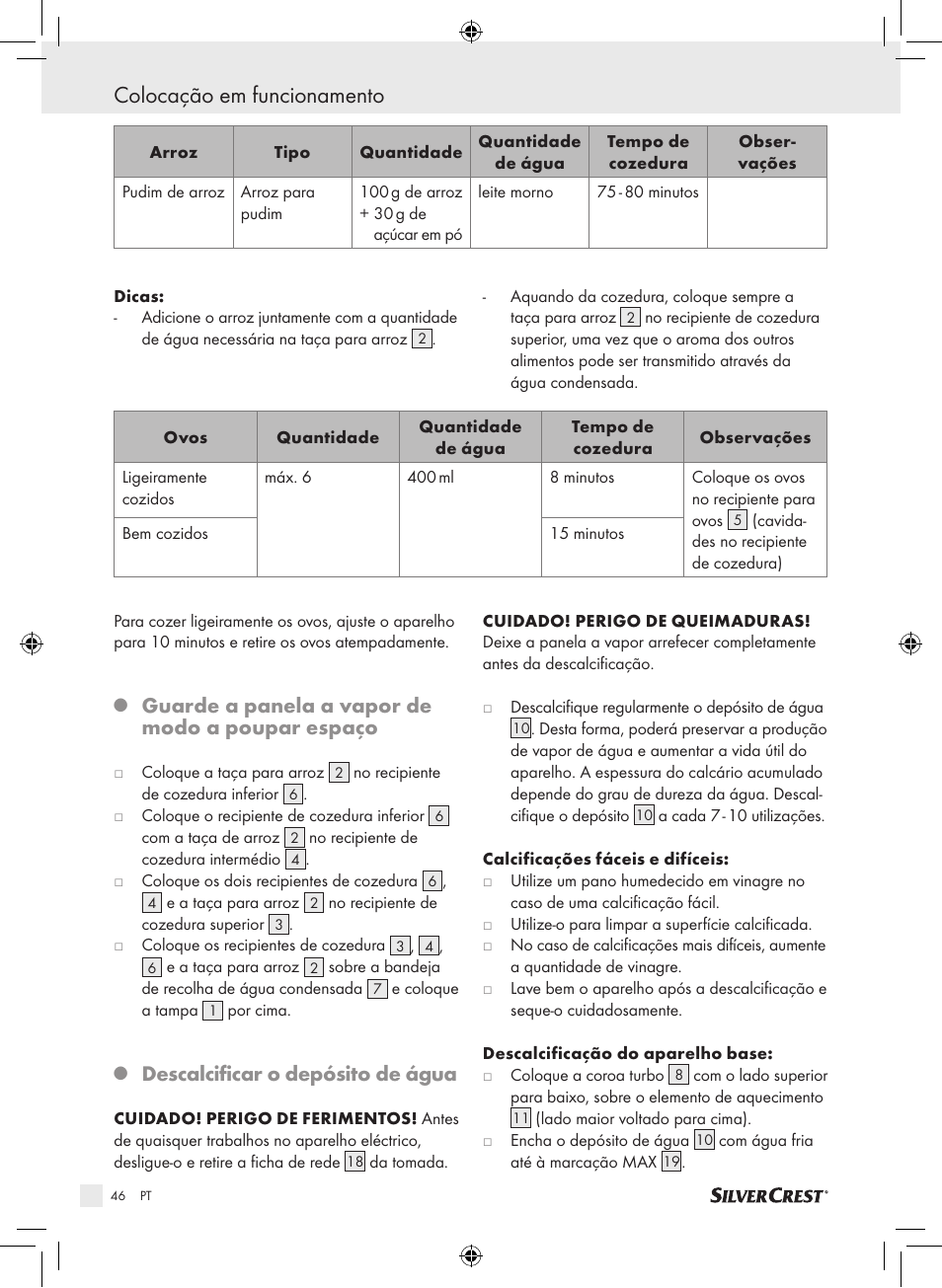 Colocação em funcionamento, Guarde a panela a vapor de modo a poupar espaço, Descalcificar o depósito de água | Silvercrest SDG 800 A1 User Manual | Page 44 / 72
