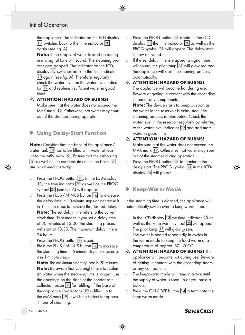 Initial operation, Using delay­start function, Keep­warm mode | Silvercrest SDG 800 A1 User Manual | Page 52 / 72