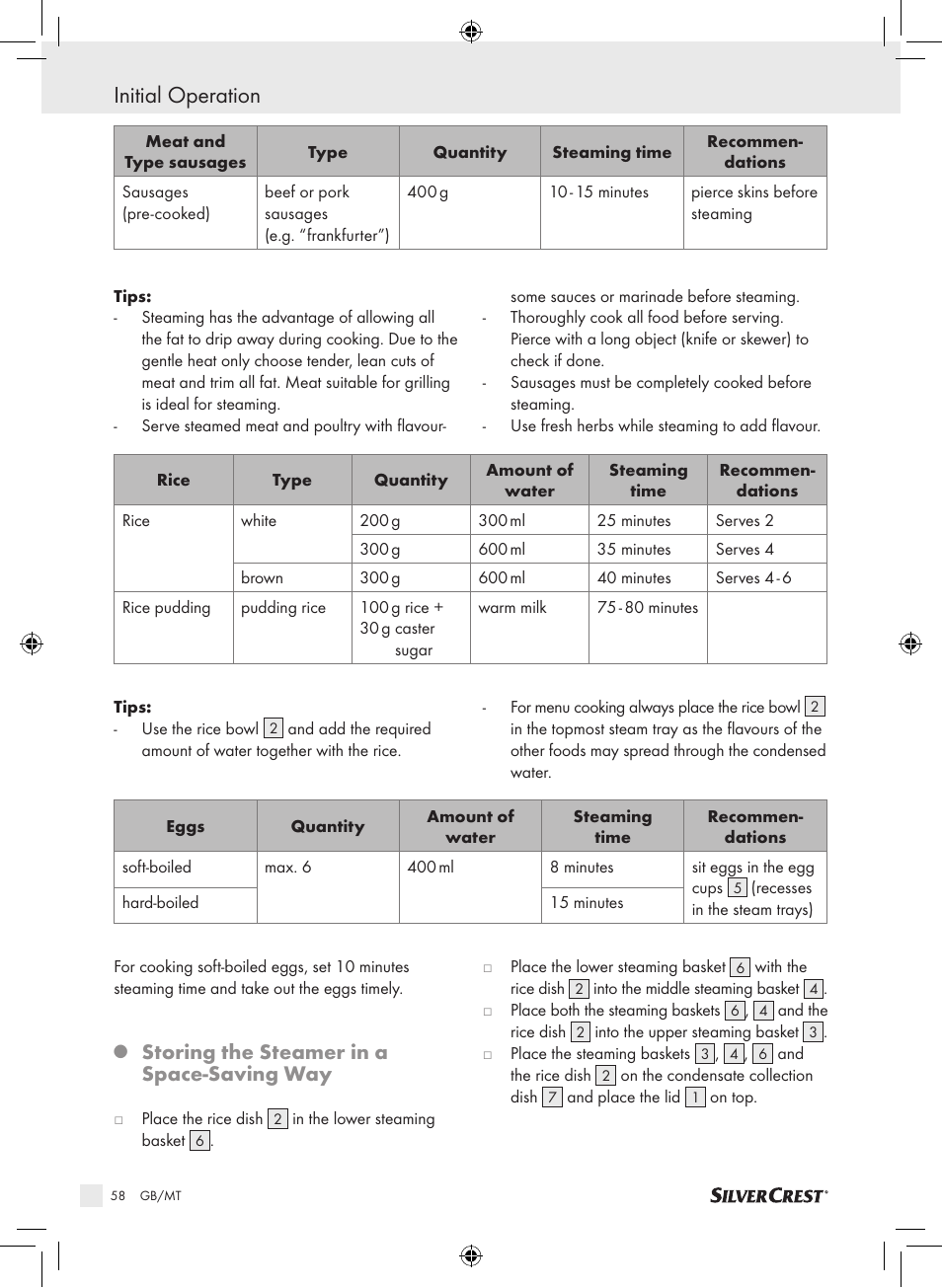 Initial operation, Storing the steamer in a space­saving way | Silvercrest SDG 800 A1 User Manual | Page 56 / 72