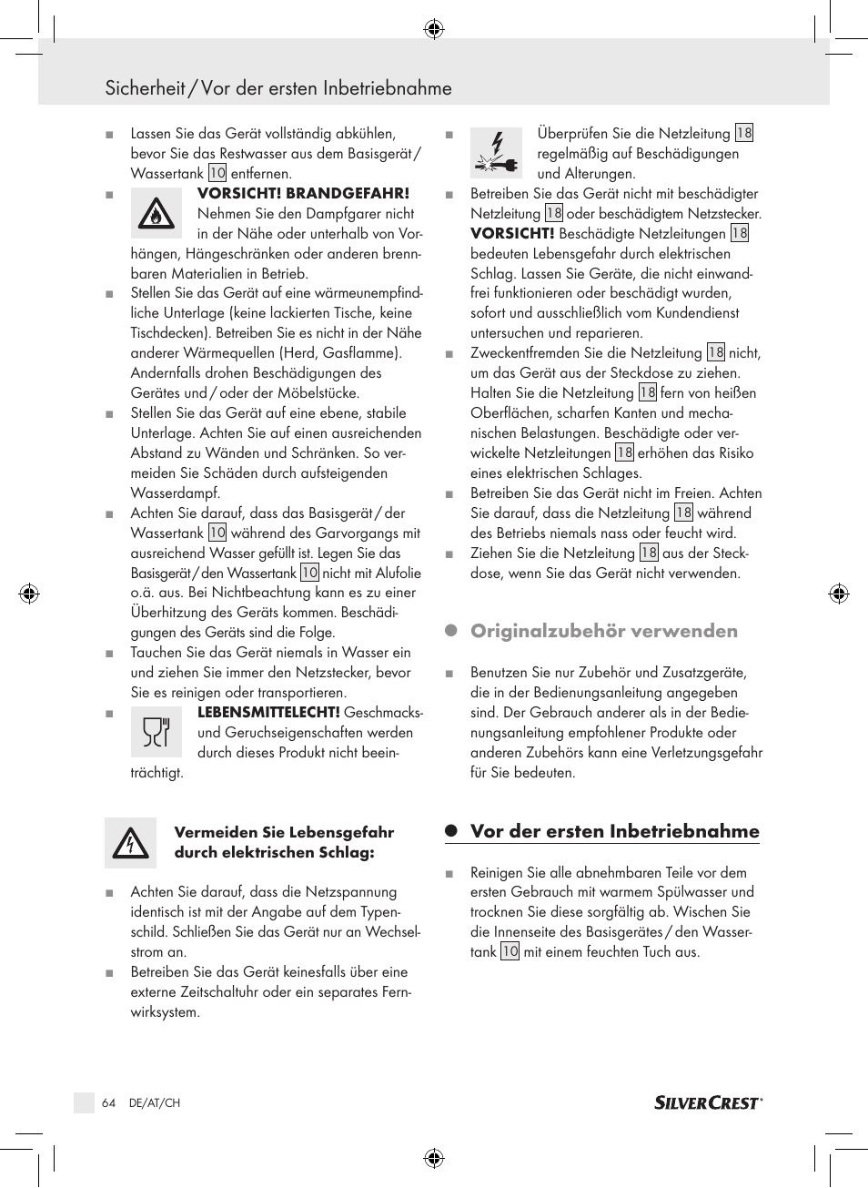 Sicherheit / vor der ersten inbetriebnahme, Originalzubehör verwenden, Vor der ersten inbetriebnahme | Silvercrest SDG 800 A1 User Manual | Page 62 / 72