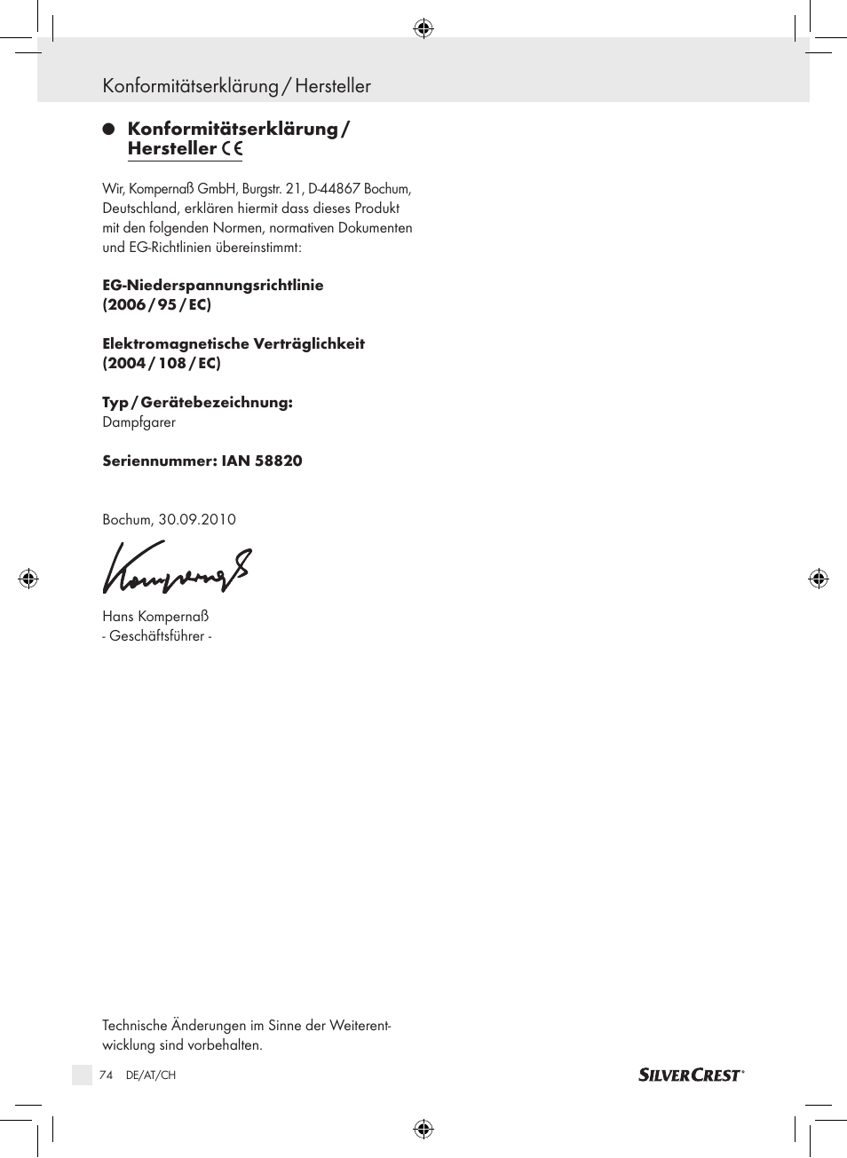 Konformitätserklärung / hersteller | Silvercrest SDG 800 A1 User Manual | Page 72 / 72