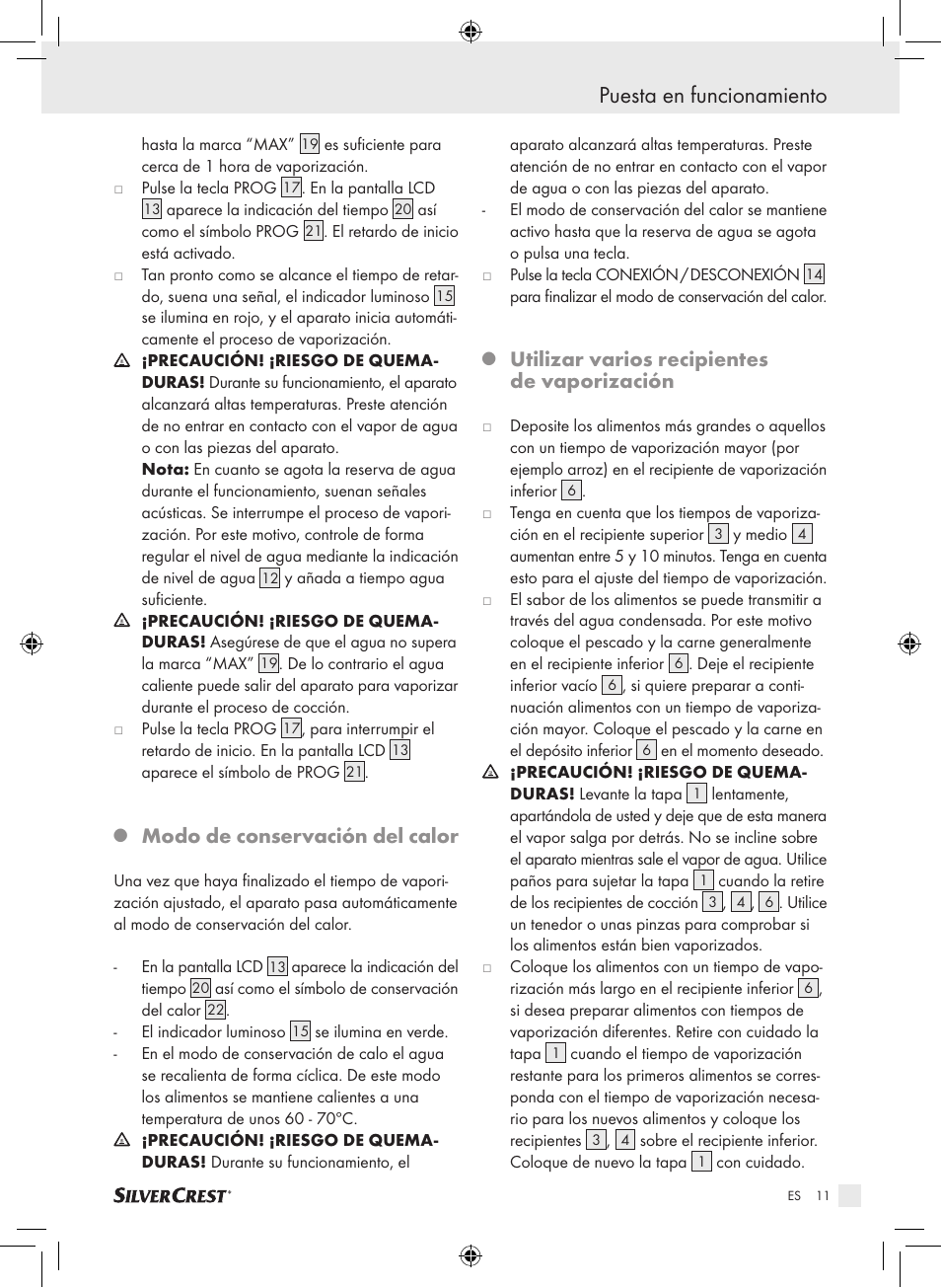 Puesta en funcionamiento, Modo de conservación del calor, Utilizar varios recipientes de vaporización | Silvercrest SDG 800 A1 User Manual | Page 9 / 72