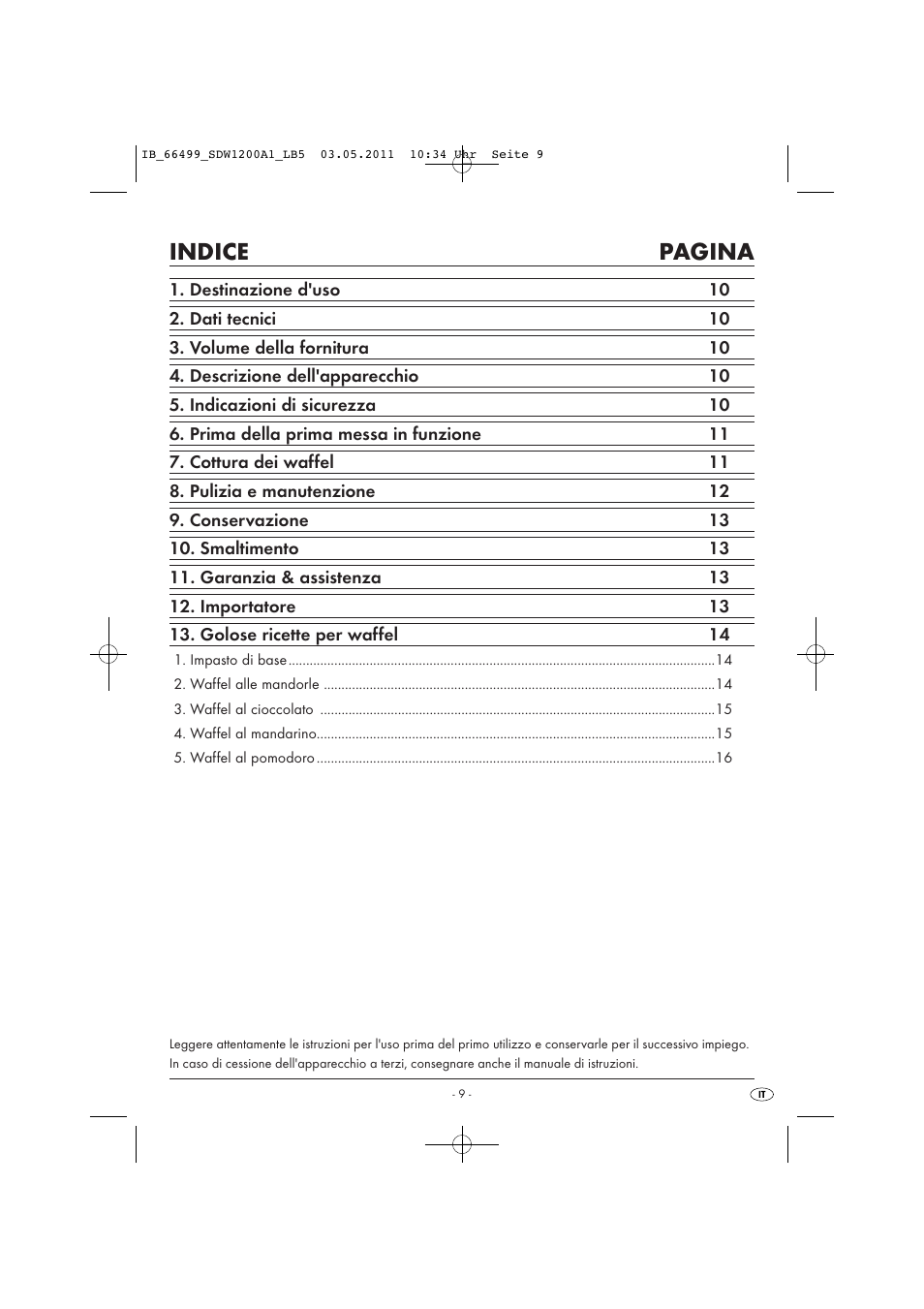 Indice pagina | Silvercrest SDW 1200 A1 User Manual | Page 11 / 42