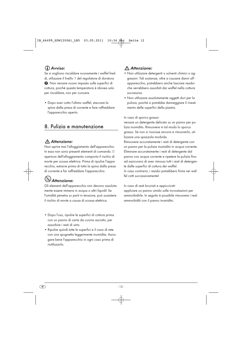 Pulizia e manutenzione, Avviso, Attenzione | Silvercrest SDW 1200 A1 User Manual | Page 14 / 42
