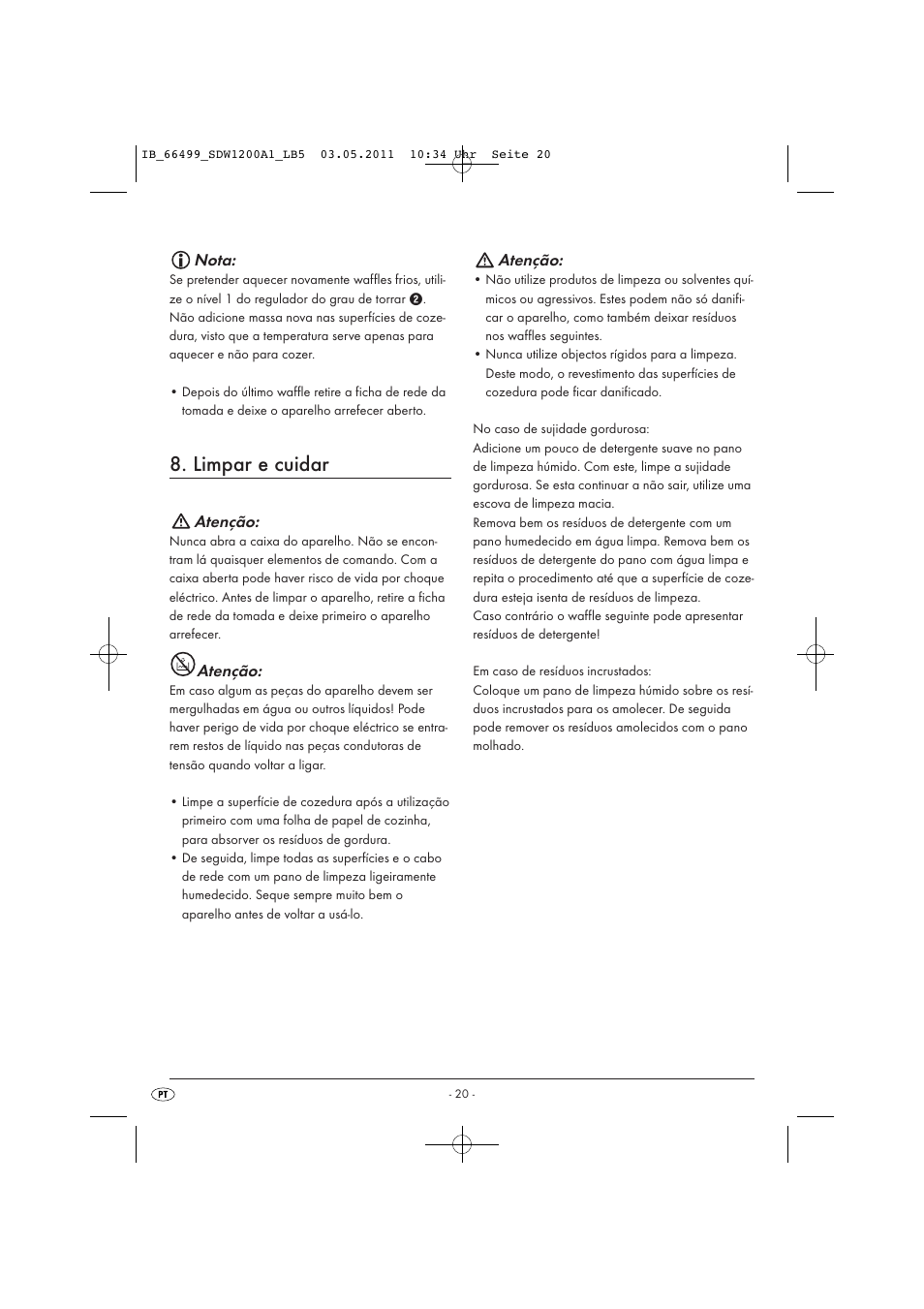 Limpar e cuidar, Nota, Atenção | Silvercrest SDW 1200 A1 User Manual | Page 22 / 42