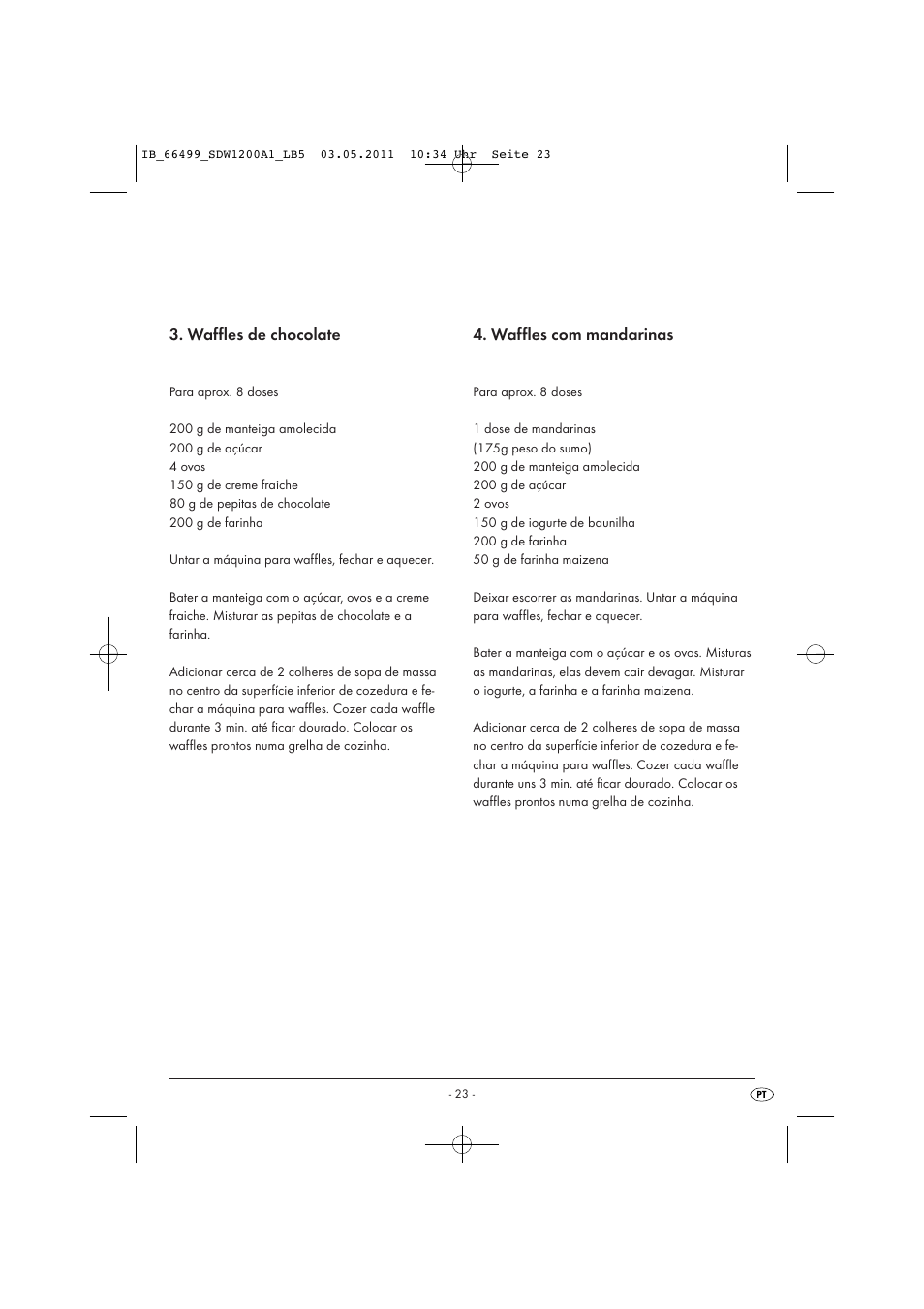 Waffles de chocolate, Waffles com mandarinas | Silvercrest SDW 1200 A1 User Manual | Page 25 / 42