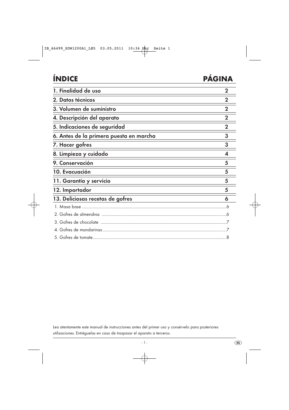 Índice página | Silvercrest SDW 1200 A1 User Manual | Page 3 / 42