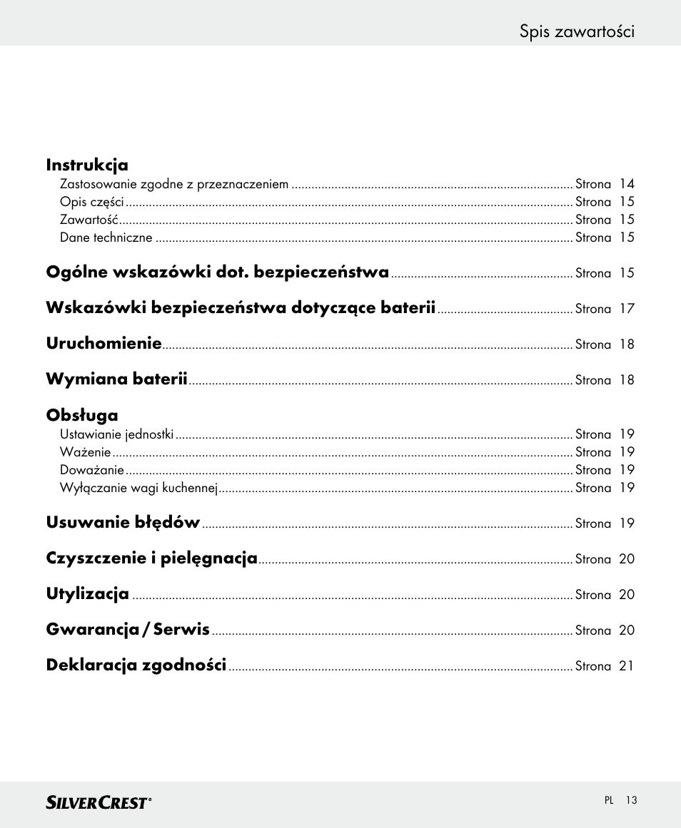 Spis zawartości | Silvercrest SKWD B1 User Manual | Page 13 / 56