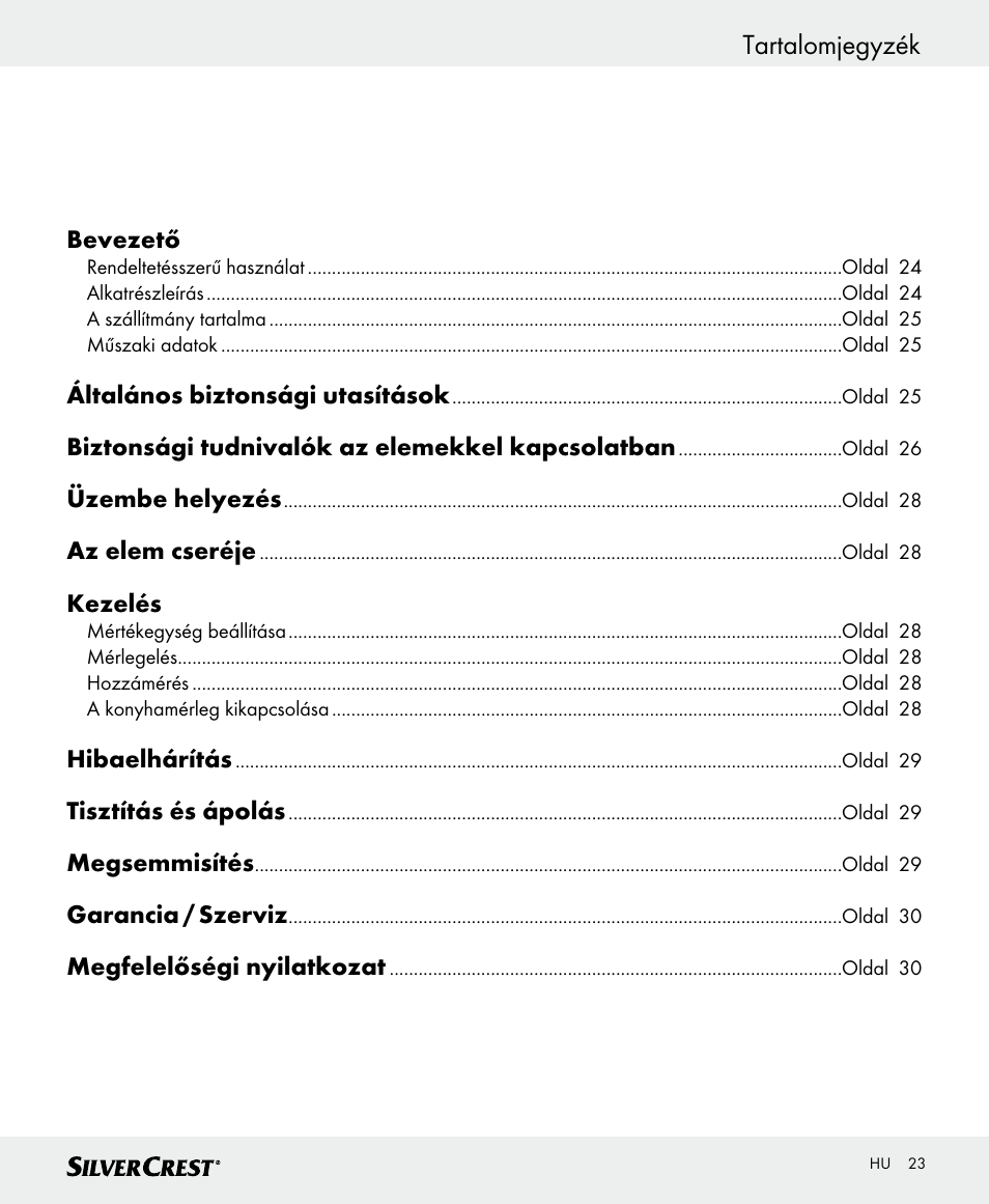 Tartalomjegyzék | Silvercrest SKWD B1 User Manual | Page 23 / 56