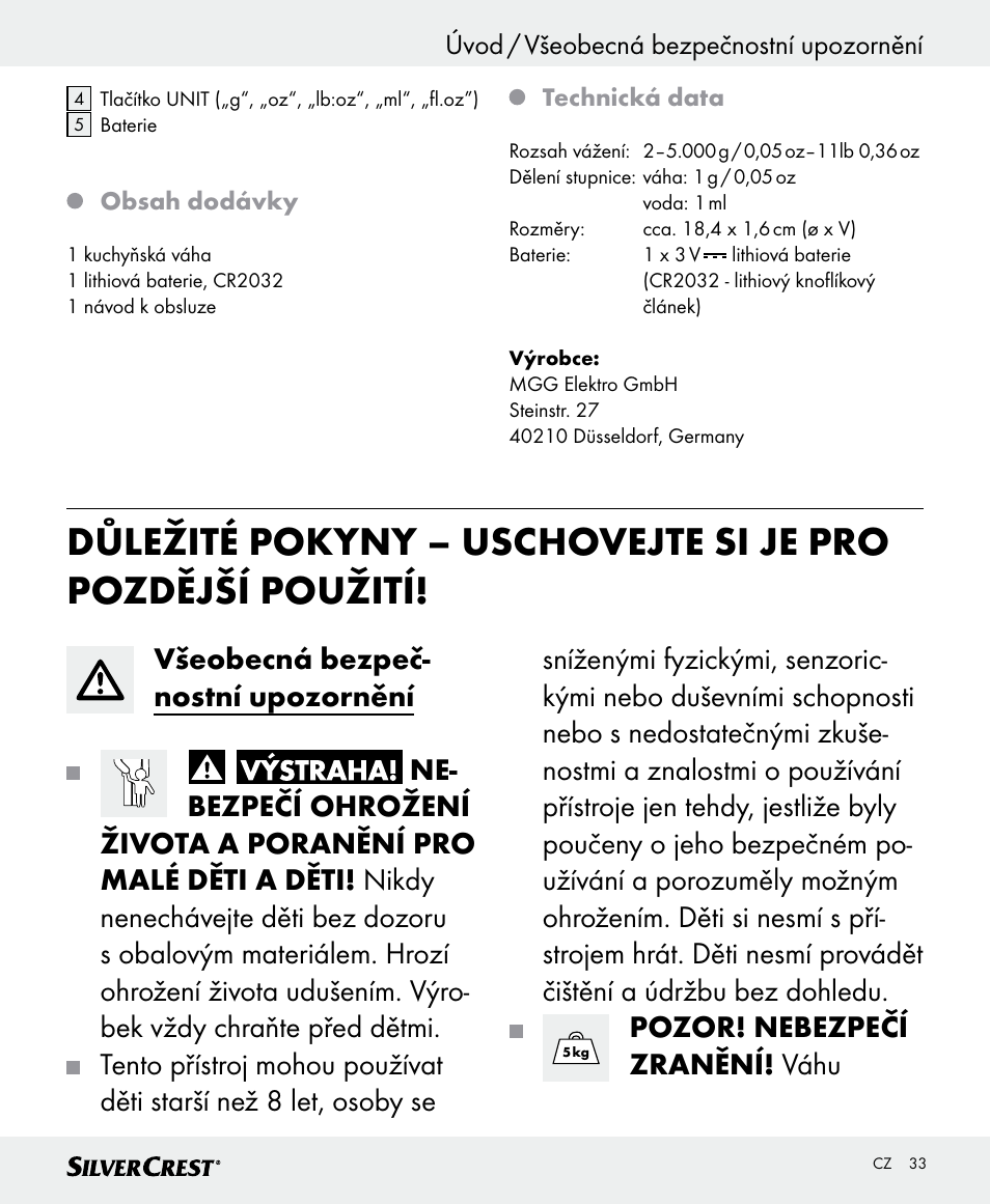 Pozor! nebezpečí zranění! váhu | Silvercrest SKWD B1 User Manual | Page 33 / 56