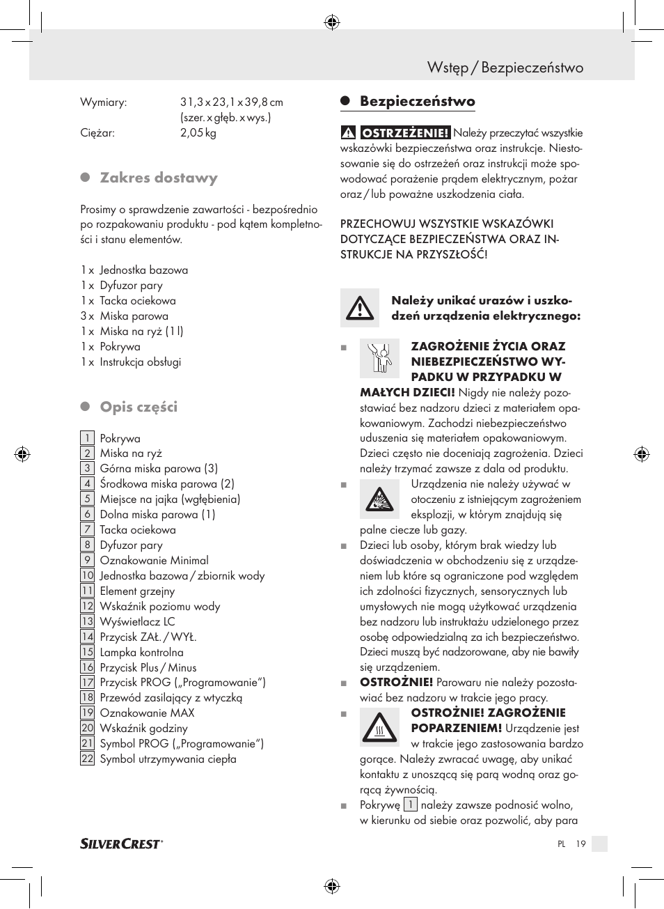 Wstęp / bezpieczeństwo, Zakres dostawy, Opis części | Bezpieczeństwo | Silvercrest SDG 800 A1 User Manual | Page 17 / 83