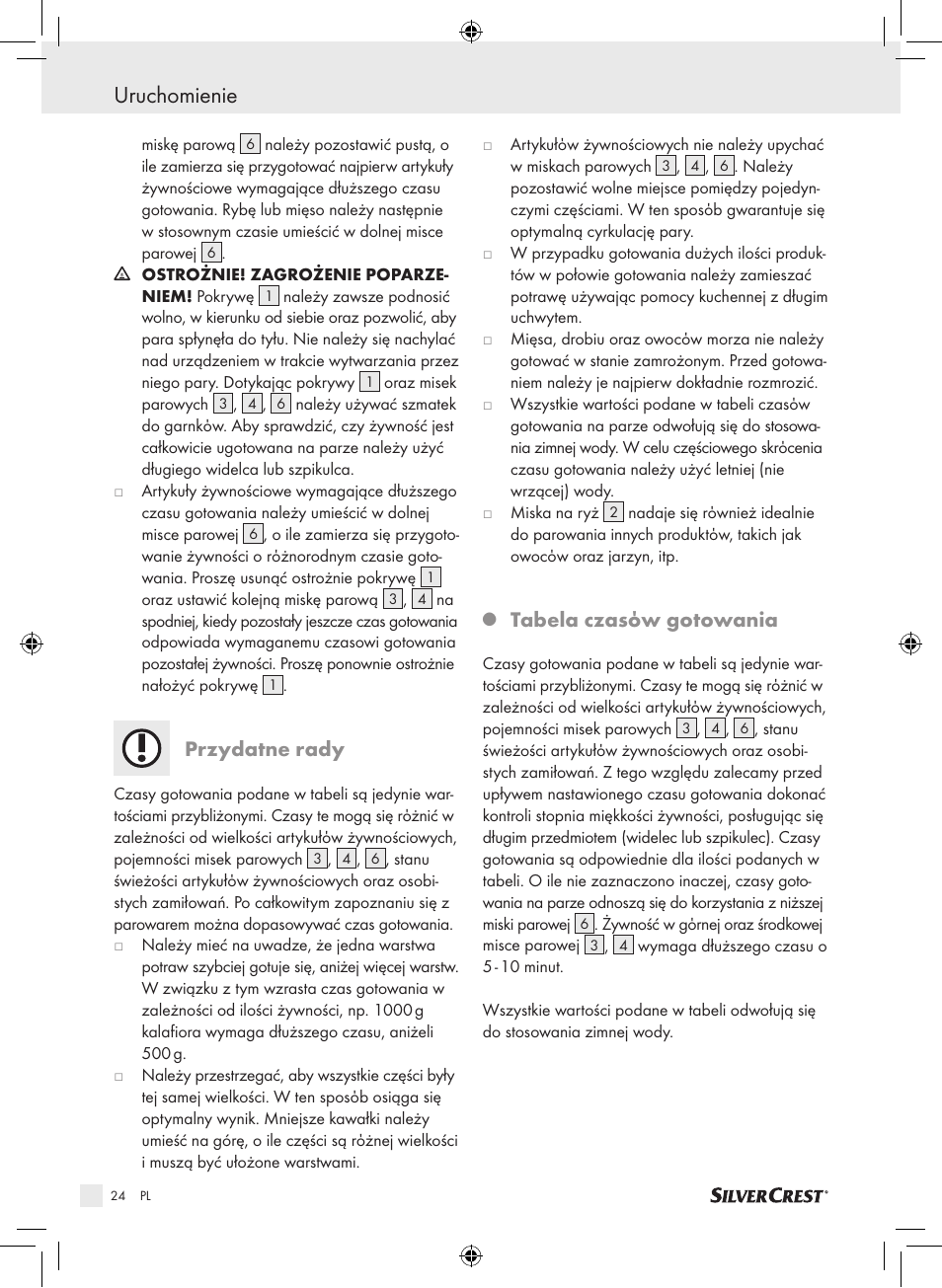 Uruchomienie, Przydatne rady, Tabela czasόw gotowania | Silvercrest SDG 800 A1 User Manual | Page 22 / 83