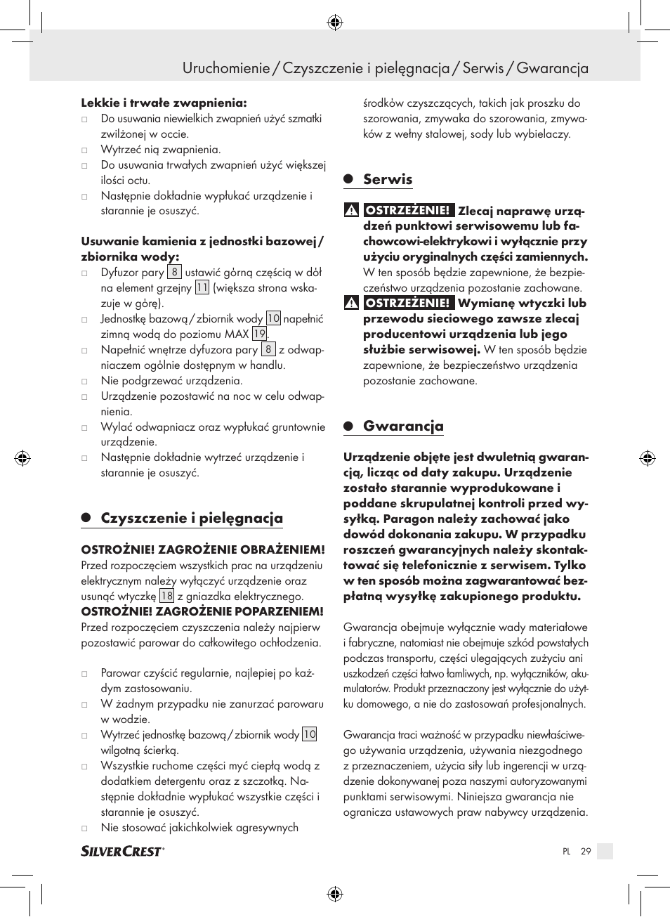 Czyszczenie i pielęgnacja, Serwis, Gwarancja | Silvercrest SDG 800 A1 User Manual | Page 27 / 83