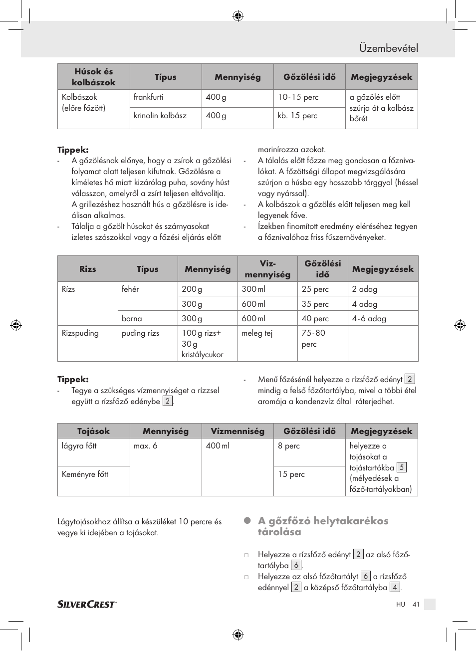 Üzembevétel, A gőzfőzó helytakarékos tárolása | Silvercrest SDG 800 A1 User Manual | Page 39 / 83