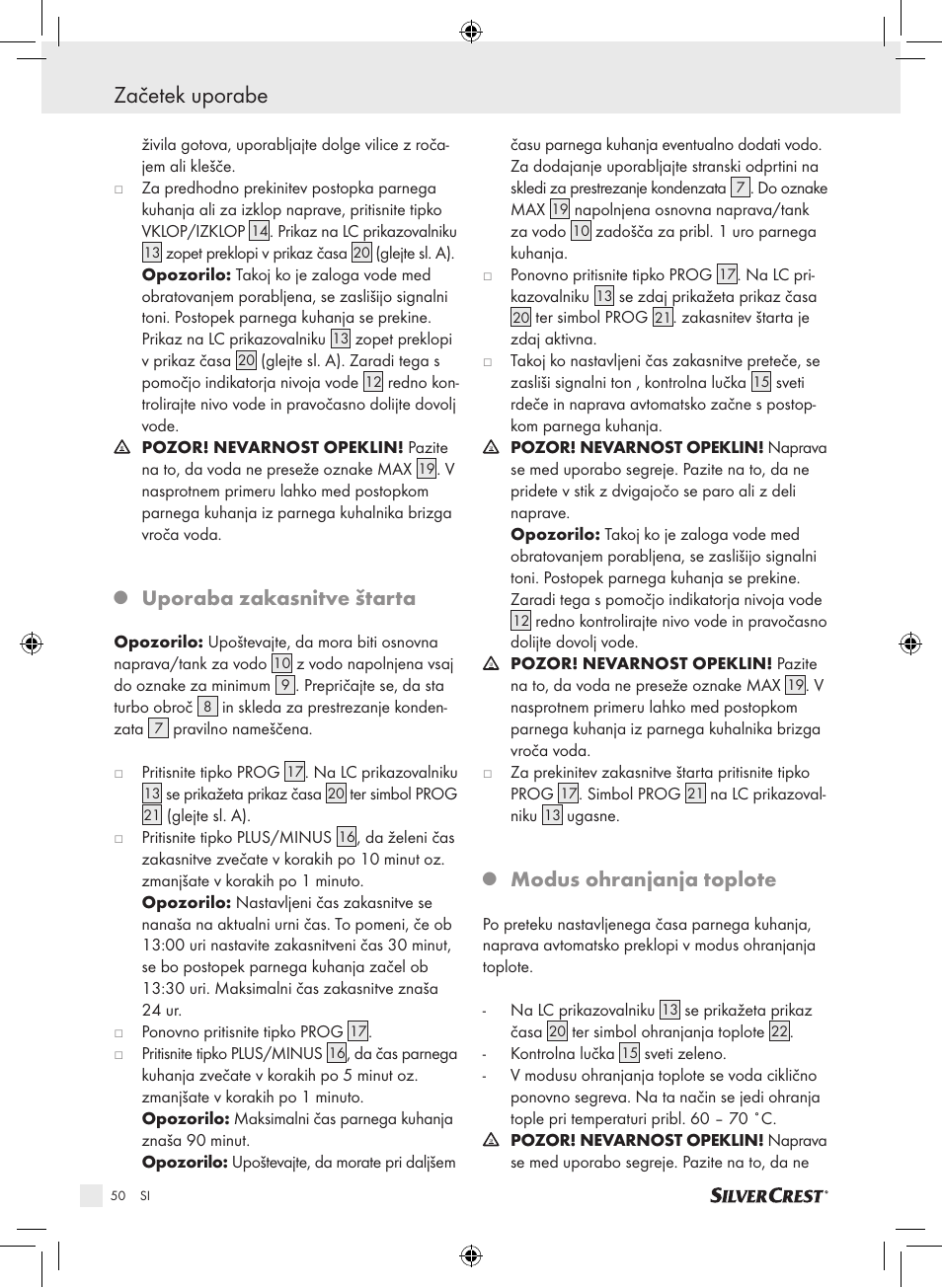 Začetek uporabe, Uporaba zakasnitve štarta, Modus ohranjanja toplote | Silvercrest SDG 800 A1 User Manual | Page 48 / 83