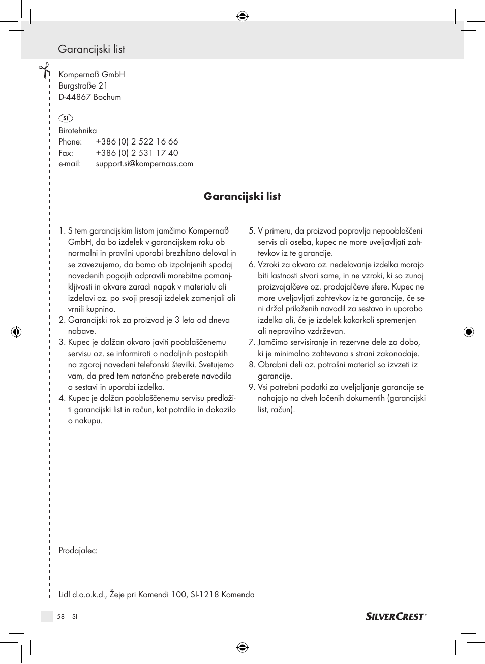 Garancijski list | Silvercrest SDG 800 A1 User Manual | Page 56 / 83