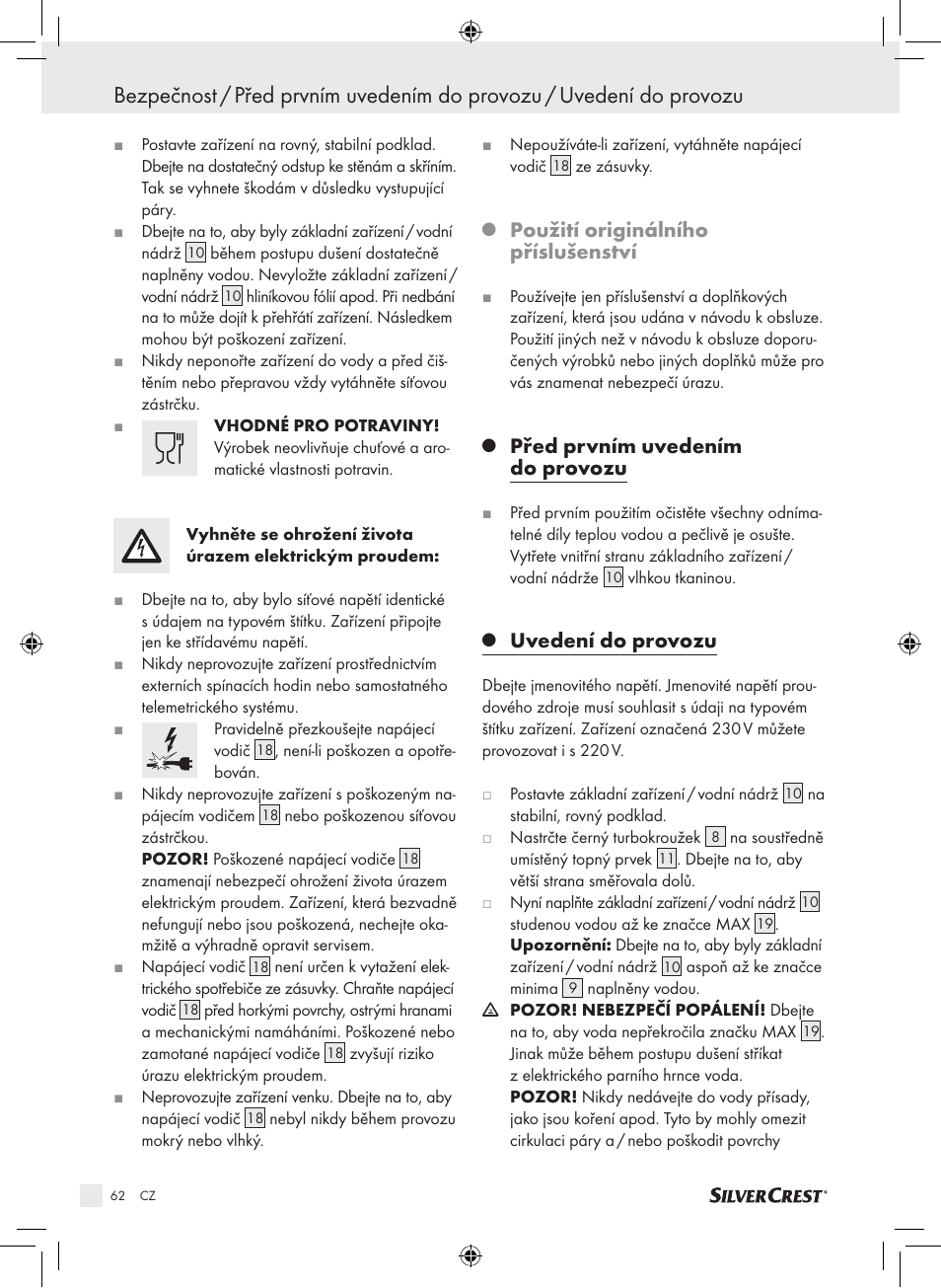 Použití originálního příslušenství, Před prvním uvedením do provozu, Uvedení do provozu | Silvercrest SDG 800 A1 User Manual | Page 60 / 83