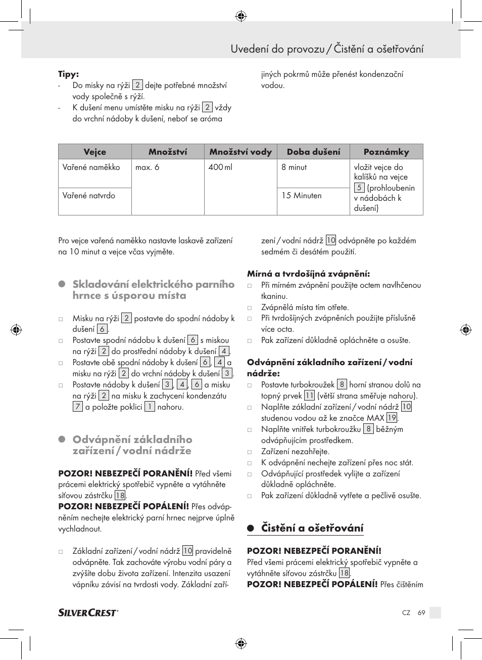 Uvedení do provozu / čistění a ošetřování, Odvápnění základního zařízení / vodní nádrže, Čistění a ošetřování | Silvercrest SDG 800 A1 User Manual | Page 67 / 83