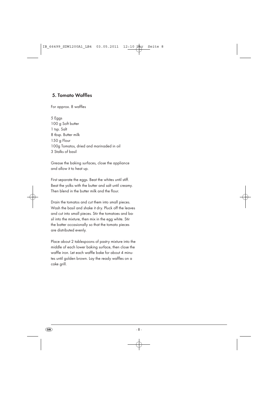 Tomato waffles | Silvercrest SDW 1200 A1 User Manual | Page 10 / 58