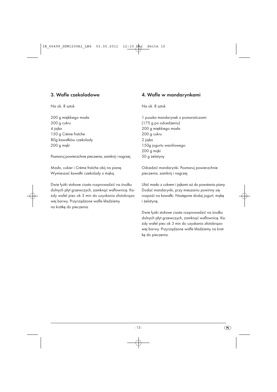 Wafle czekoladowe, Wafle w mandarynkami | Silvercrest SDW 1200 A1 User Manual | Page 17 / 58