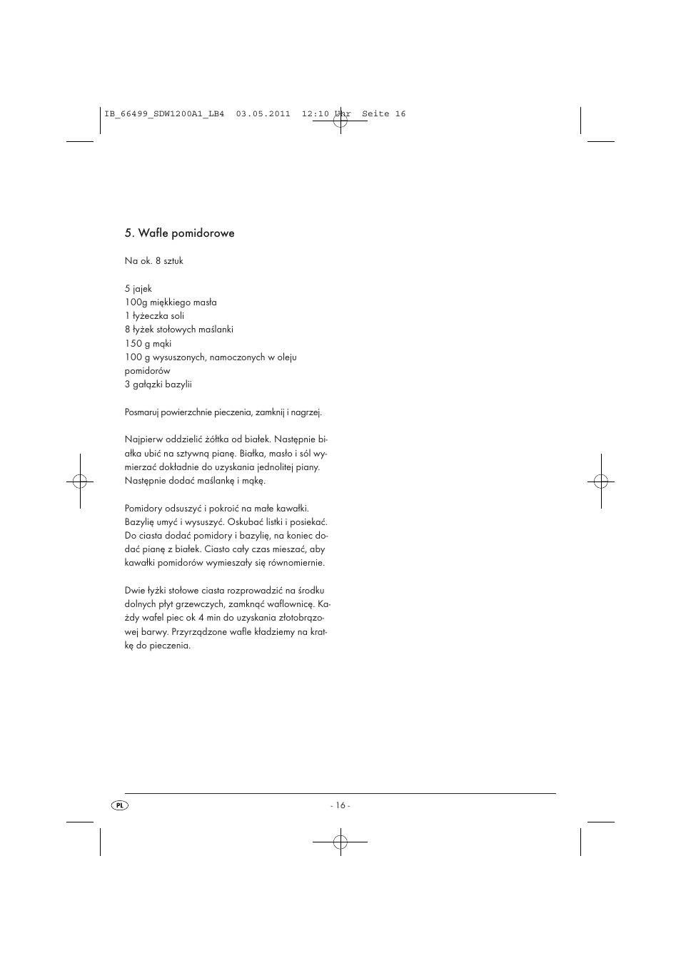 Wafle pomidorowe | Silvercrest SDW 1200 A1 User Manual | Page 18 / 58