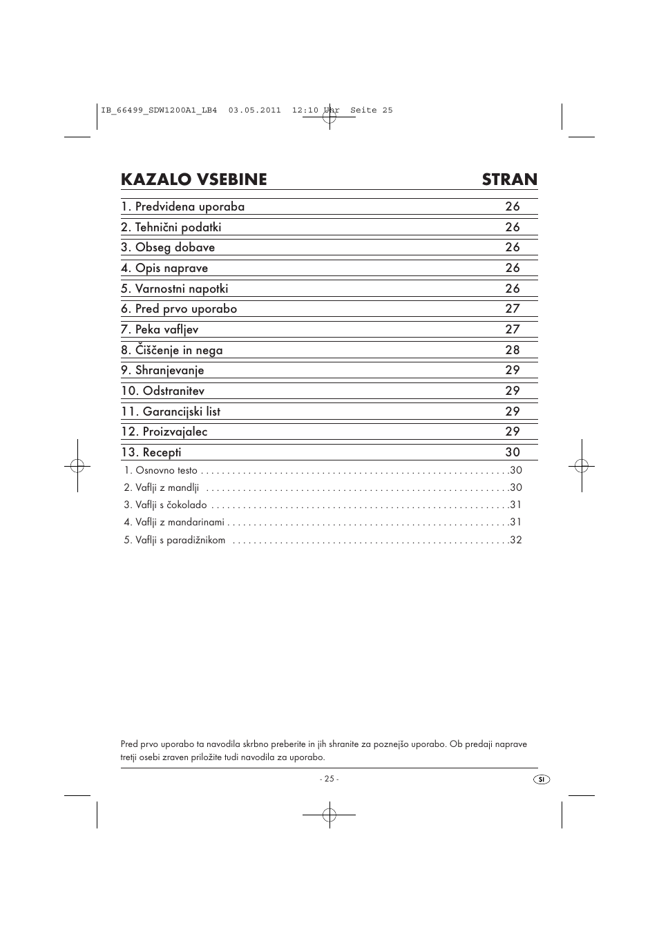 Kazalo vsebine stran | Silvercrest SDW 1200 A1 User Manual | Page 27 / 58