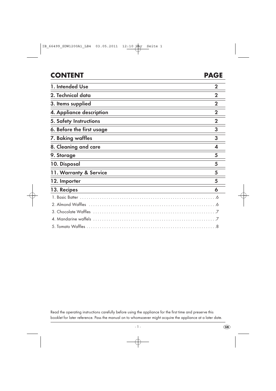 Content page | Silvercrest SDW 1200 A1 User Manual | Page 3 / 58