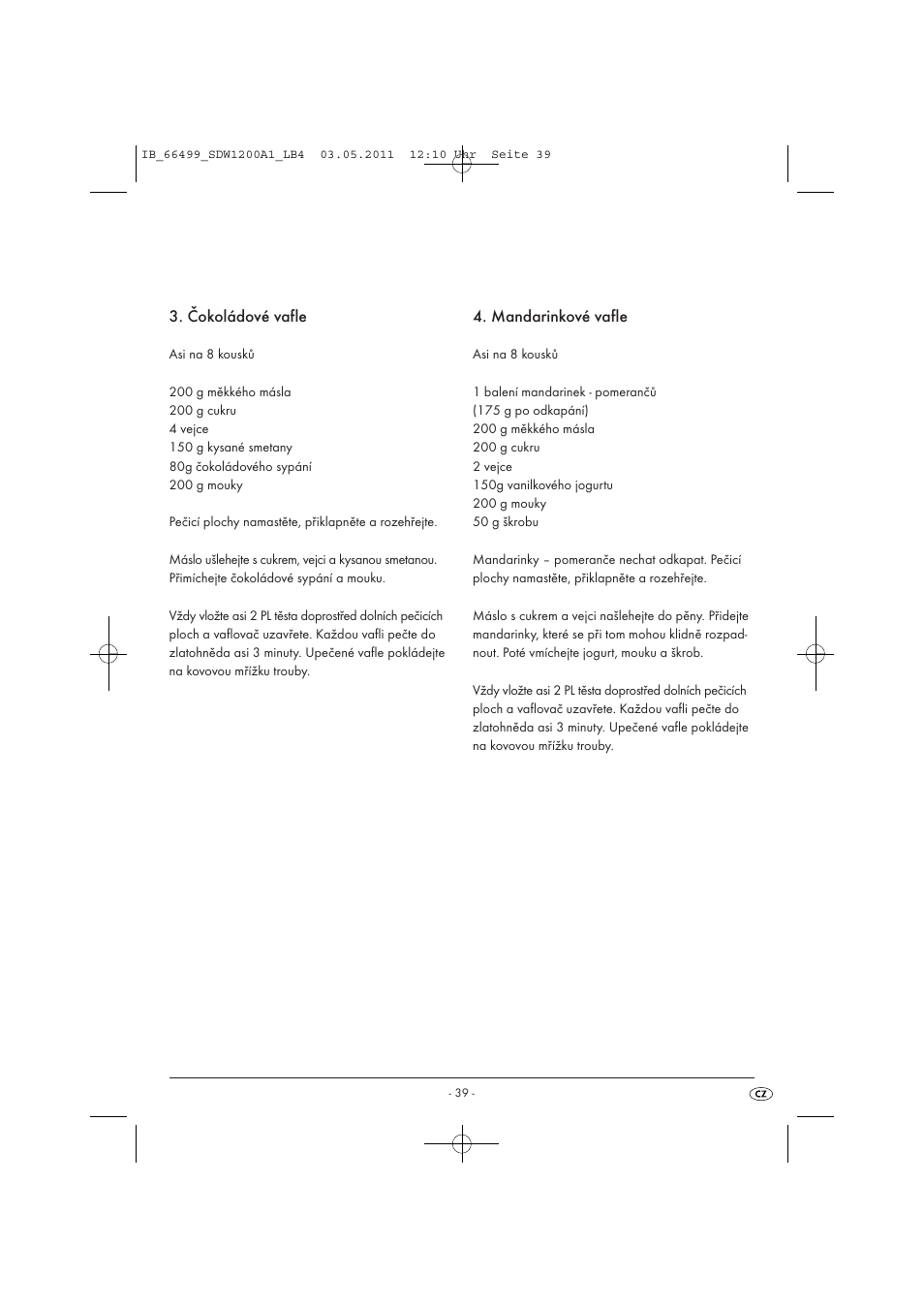 Čokoládové vafle, Mandarinkové vafle | Silvercrest SDW 1200 A1 User Manual | Page 41 / 58
